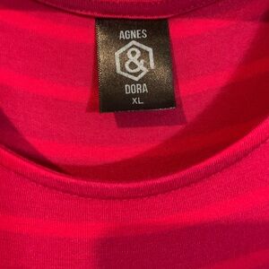 Agnes & Dora Krafft Magenta Stripe Tiered Dress